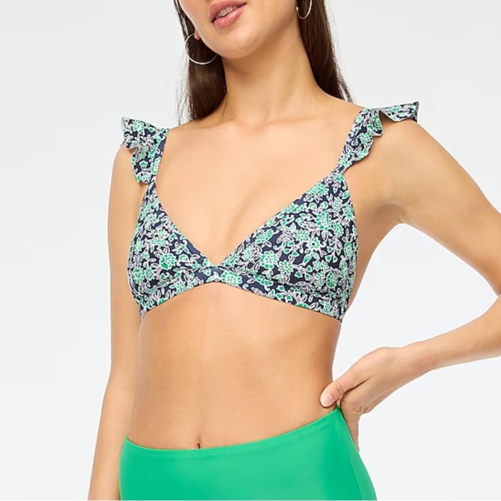 J.Crew Ruffle Shoulder V Neck Bikini Top